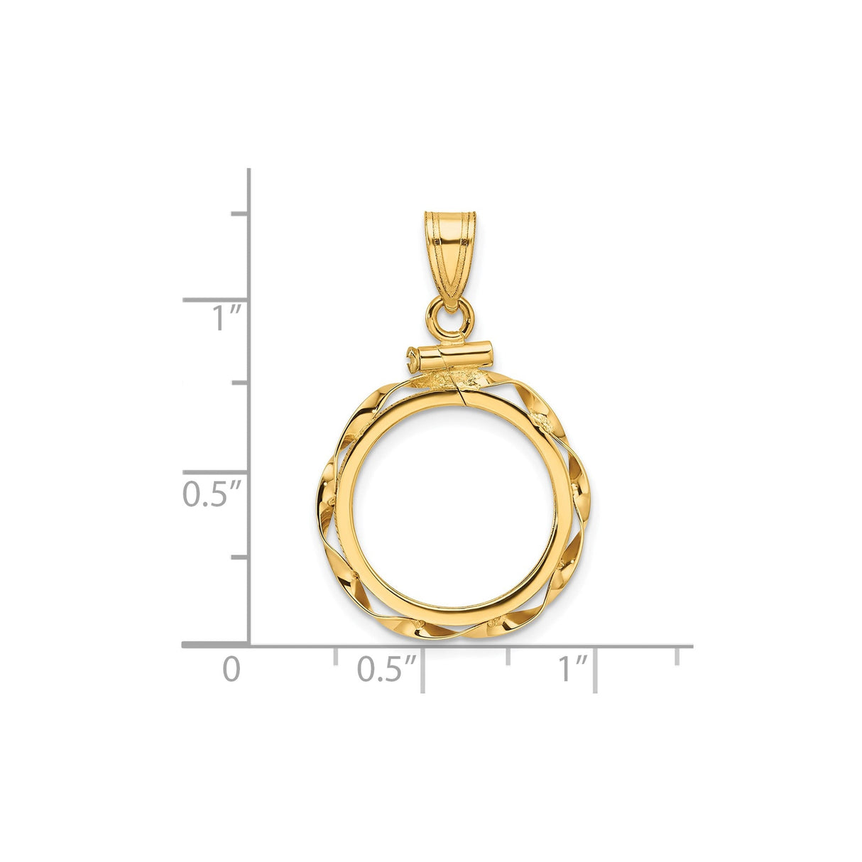 17 mm 10k Yellow Gold coin bezel for 16.5 mm Coin — size reference (ruler)