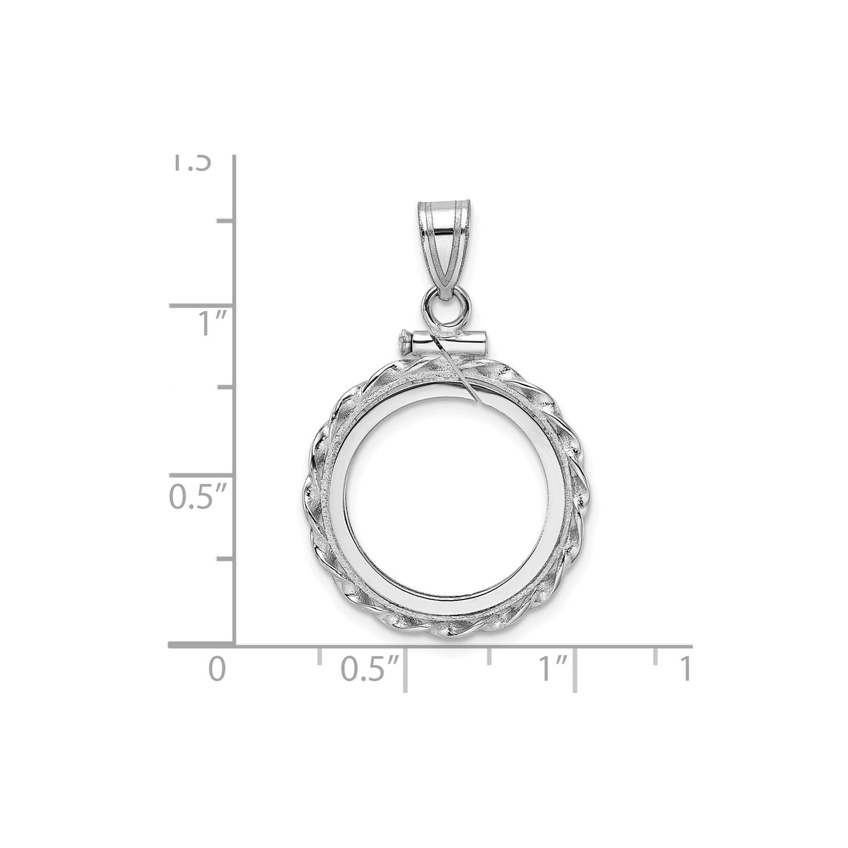 17 mm 14k White Gold coin bezel for 16.5 mm Coin — size reference (ruler)