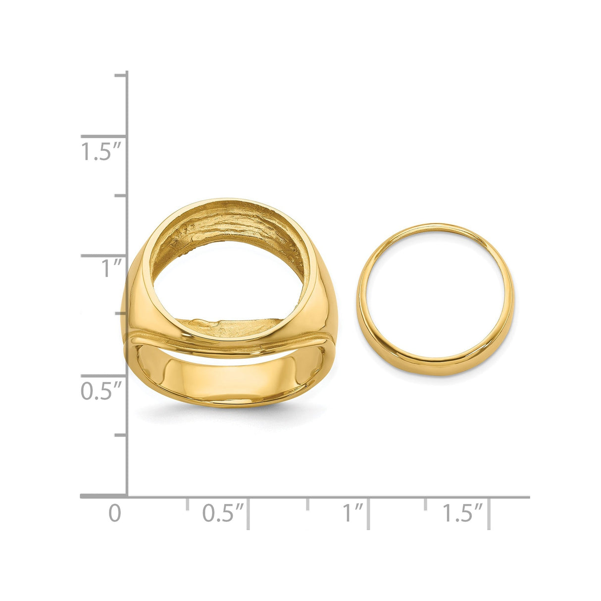 17 mm 14k Yellow Gold coin bezel for 16.5 mm Coin — size reference (ruler)