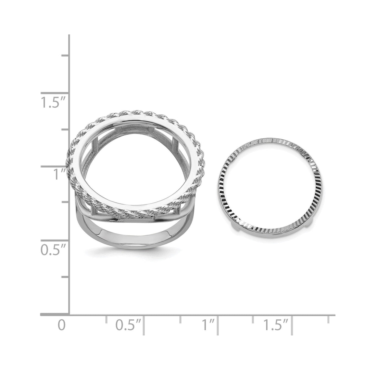 17 mm 14k White Gold coin bezel for 16.5 mm Coin — size reference (ruler)