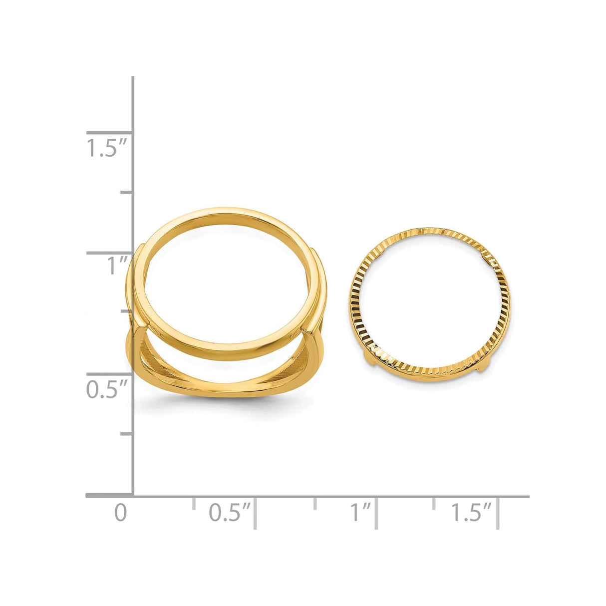 17 mm 14k Yellow Gold coin bezel for 16.5 mm Coin — size reference (ruler)