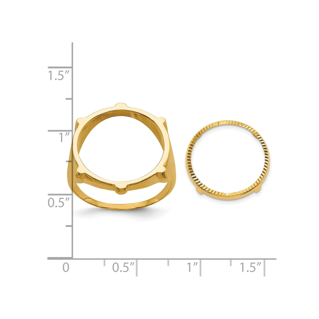 17 mm 14k Yellow Gold coin bezel for 16.5 mm Coin — size reference (ruler)