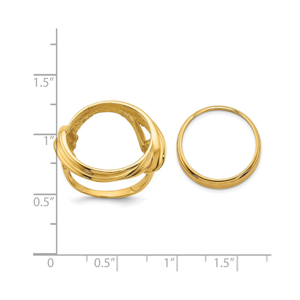 17 mm 14k Yellow Gold coin bezel for 16.5 mm Coin — size reference (ruler)