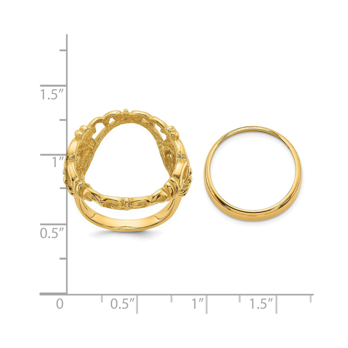 17 mm 14k Yellow Gold coin bezel for 16.5 mm Coin — size reference (ruler)