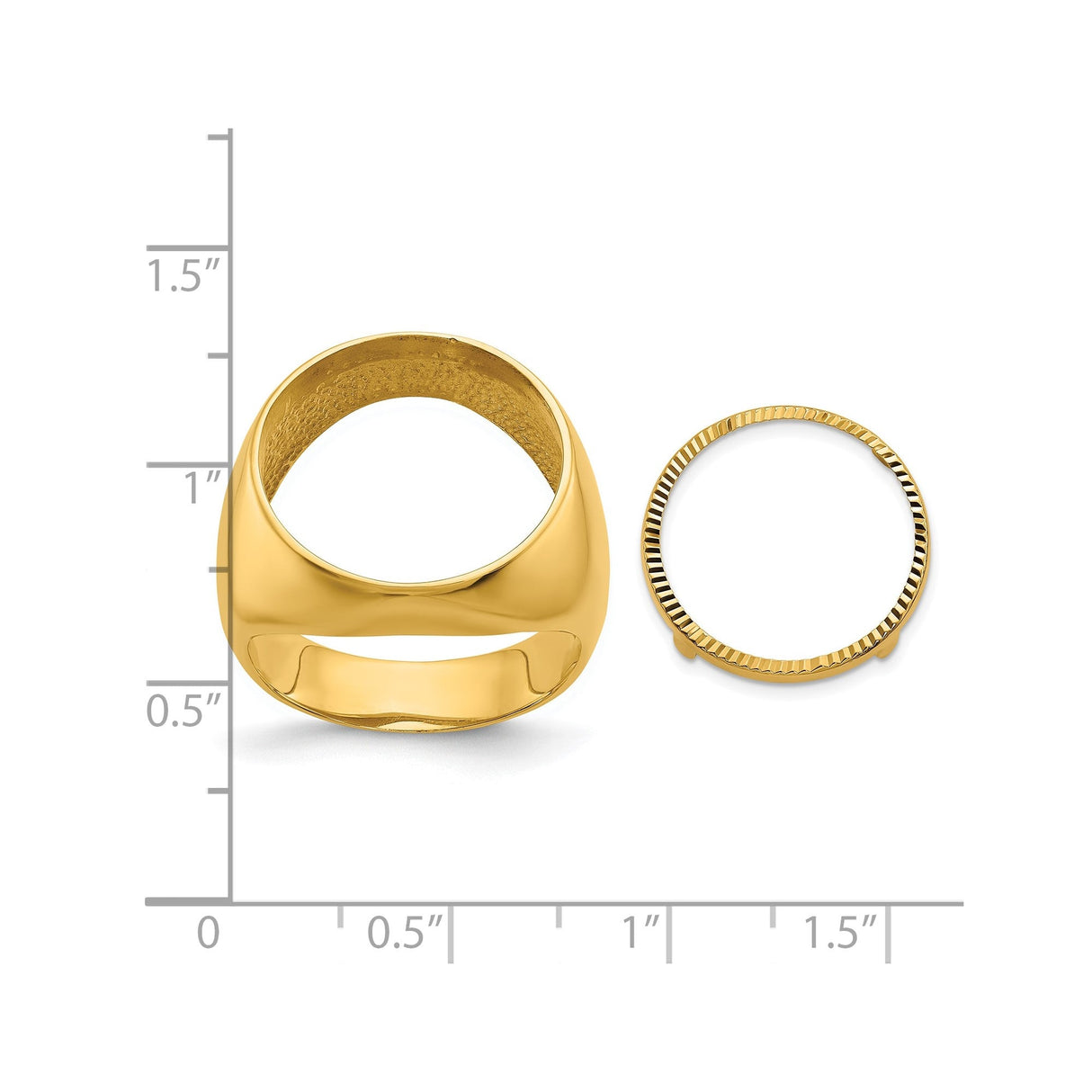 17 mm 14k Yellow Gold coin bezel for 16.5 mm Coin — size reference (ruler)
