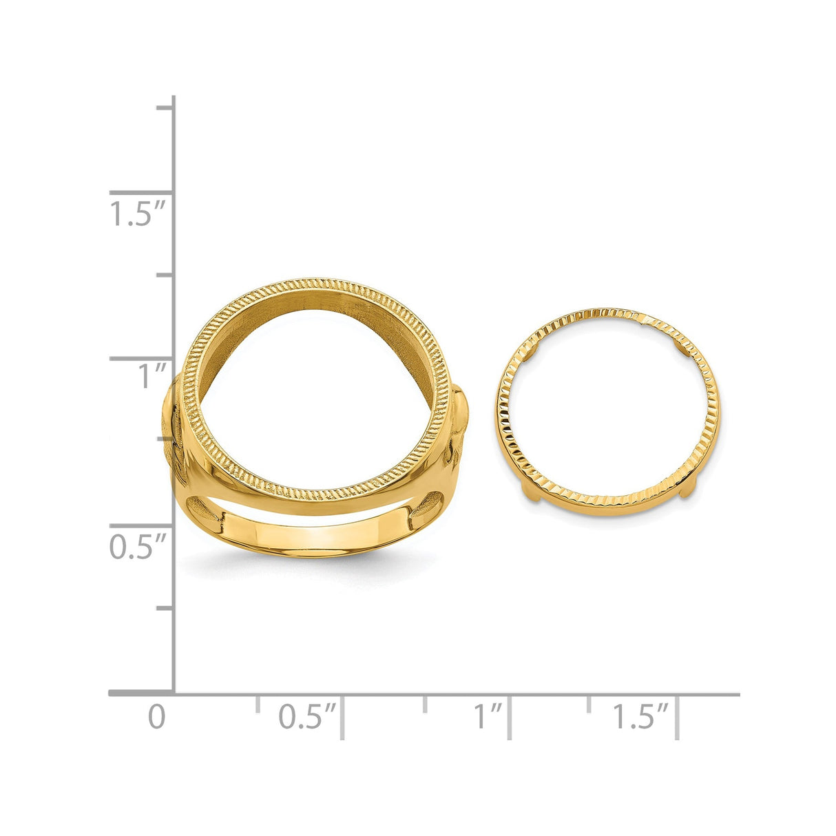 17 mm 14k Yellow Gold coin bezel for 16.5 mm Coin — size reference (ruler)