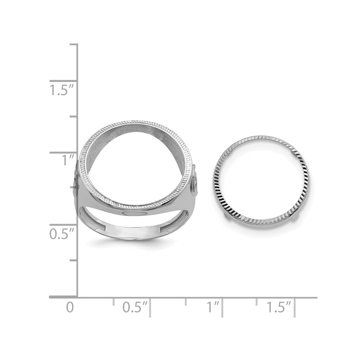 17 mm 14k White Gold coin bezel for 16.5 mm Coin — size reference (ruler)
