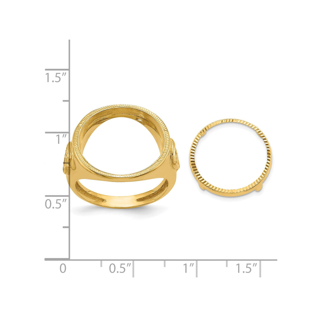 17 mm 14k Yellow Gold coin bezel for 16.5 mm Coin — size reference (ruler)