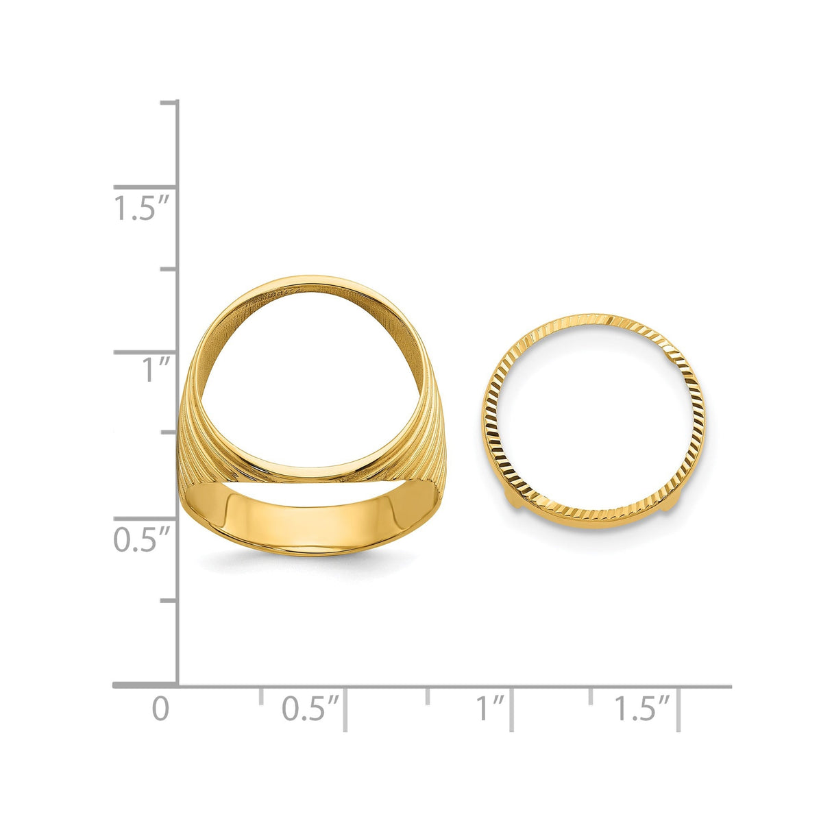17 mm 10k Yellow Gold coin bezel for 16.5 mm Coin — size reference (ruler)