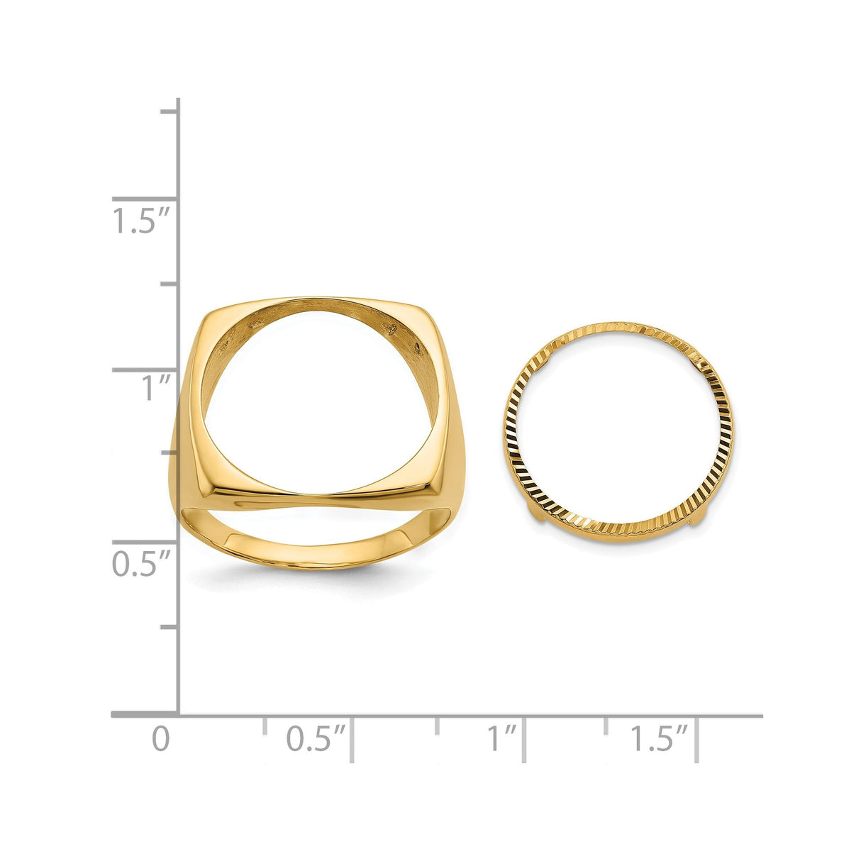 17 mm 14k Yellow Gold coin bezel for 16.5 mm Coin — size reference (ruler)