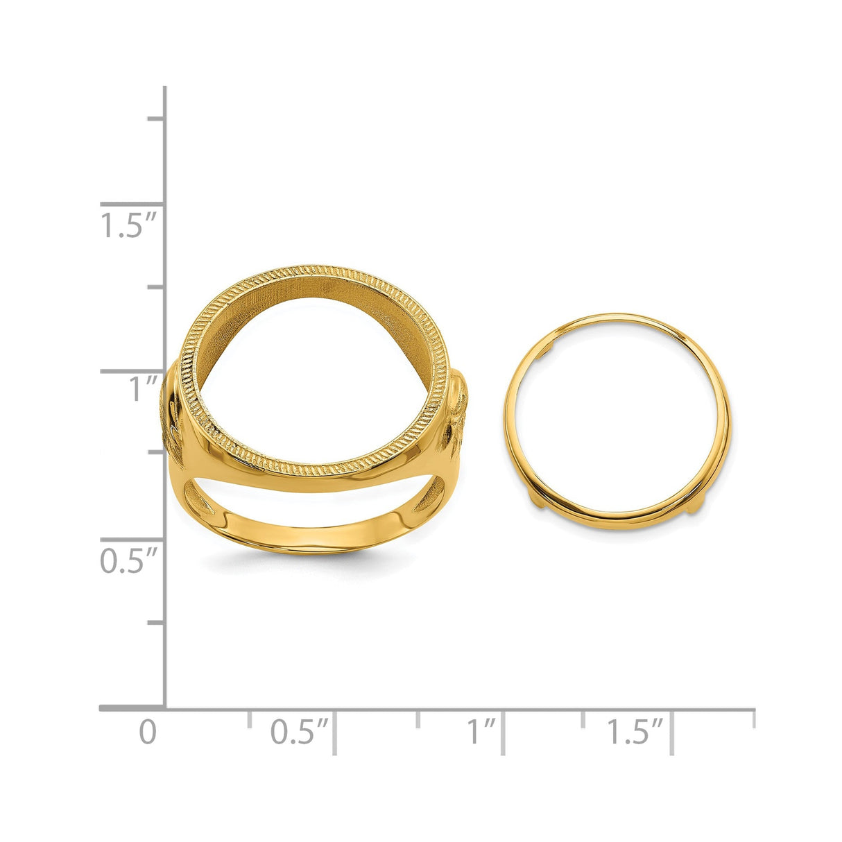 17 mm 10k Yellow Gold coin bezel for 16.5 mm Coin — size reference (ruler)