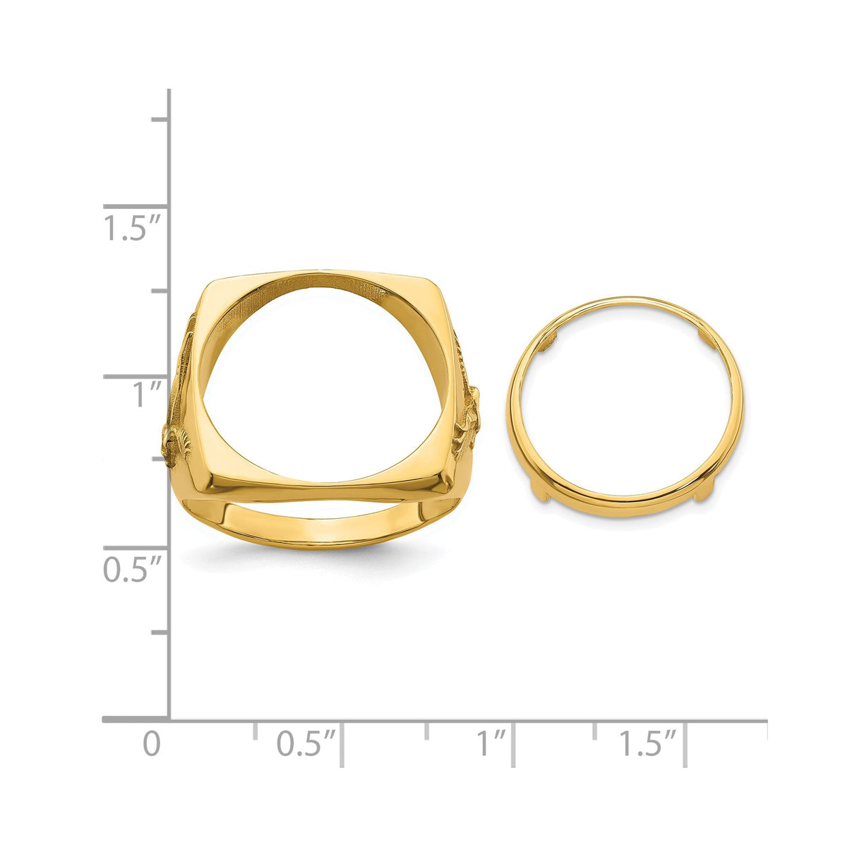17 mm 14k Yellow Gold coin bezel for 16.5 mm Coin — size reference (ruler)