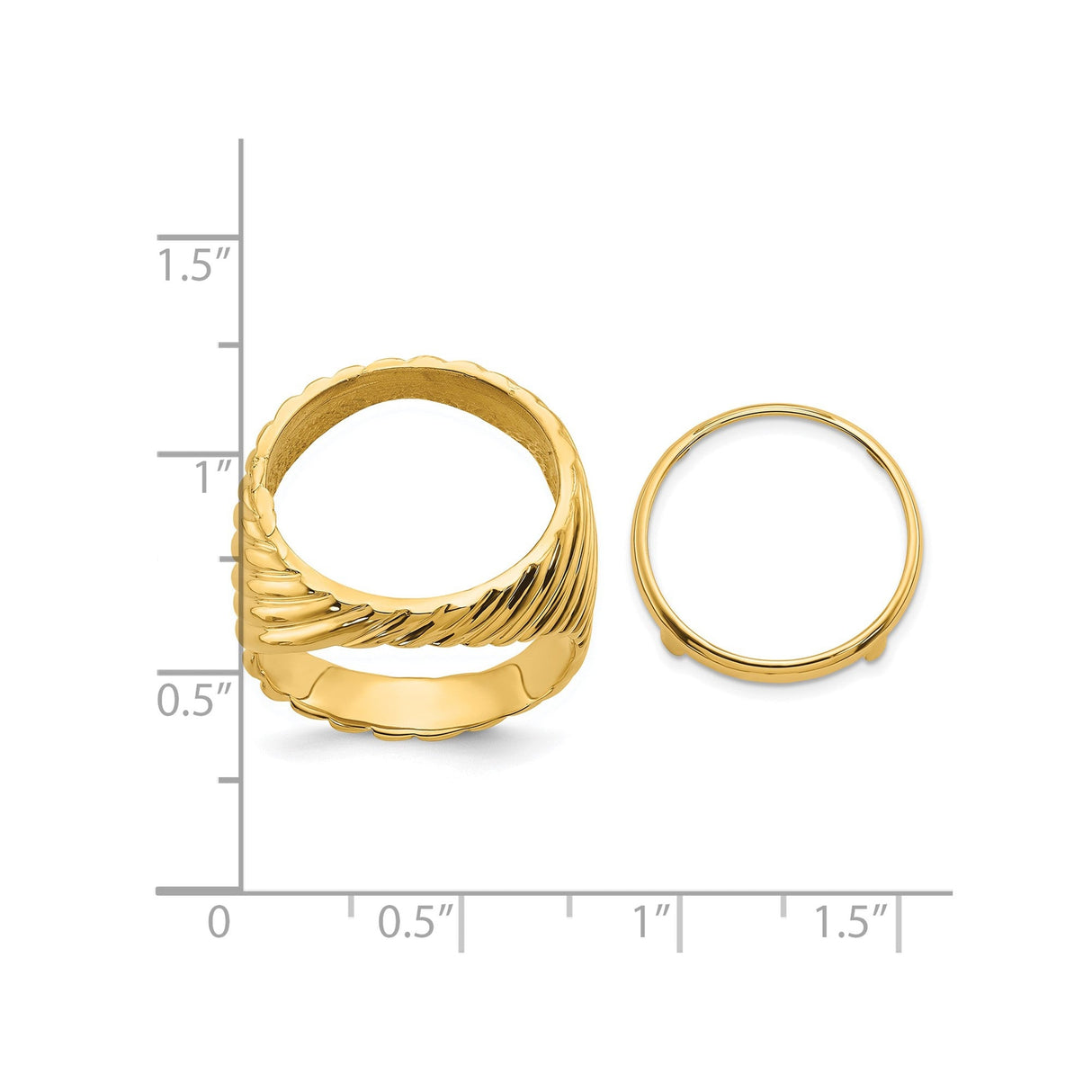 17 mm 14k Yellow Gold coin bezel for 16.5 mm Coin — size reference (ruler)