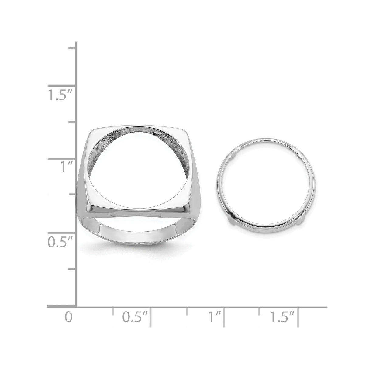 17 mm 14k White Gold coin bezel for 16.5 mm Coin — size reference (ruler)