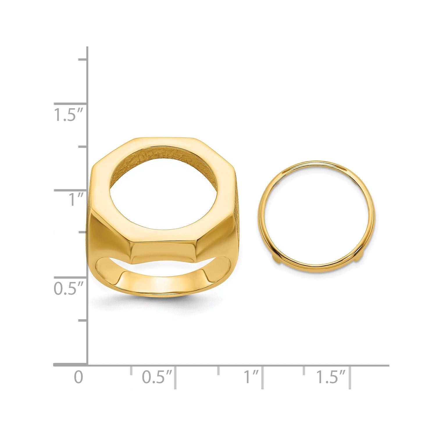 17 mm 14k Yellow Gold coin bezel for 16.5 mm Coin — size reference (ruler)