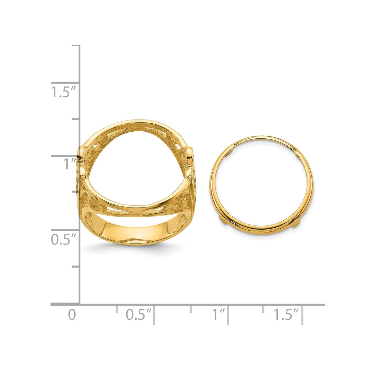 17 mm 14k Yellow Gold coin bezel for 16.5 mm Coin — size reference (ruler)