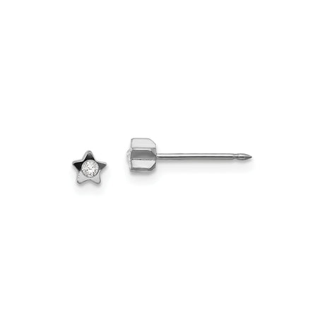 Stainless Steel Star Earrings with Clear Gemstone Center, Minimalist Celestial Studs for Women