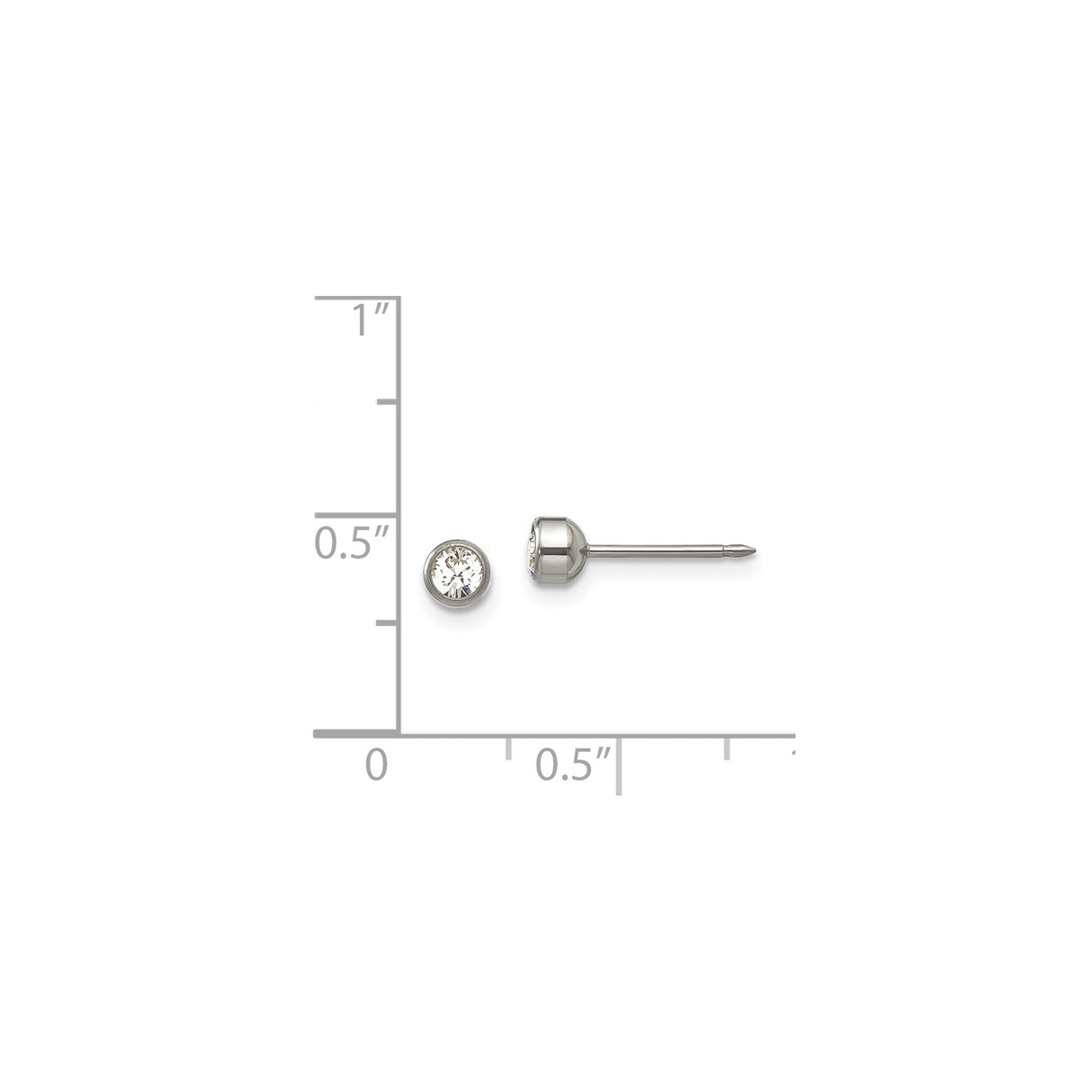 Titanium Stud Earrings with Round Bezel Set Clear Gemstone, Hypoallergenic Unisex Jewelry