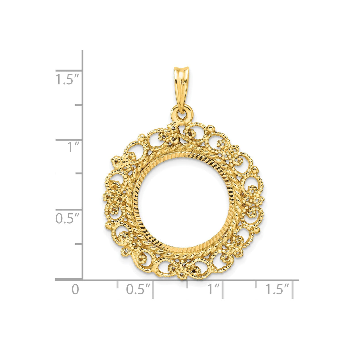 18 mm 14k Yellow Gold coin bezel for 17.8 mm Coin — size reference (ruler)