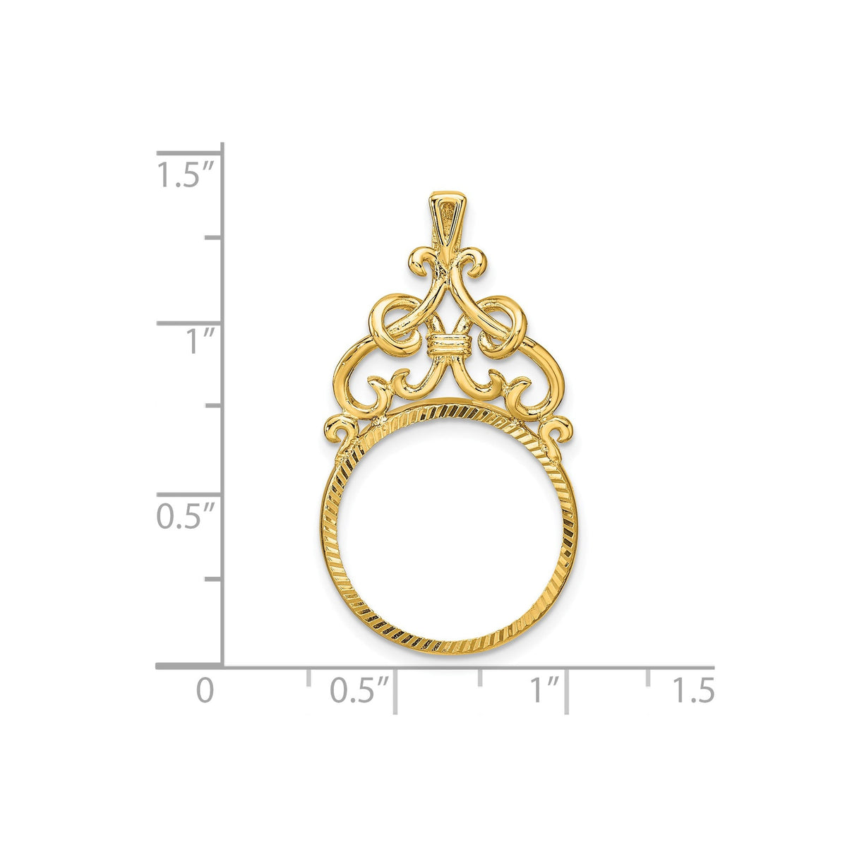 18 mm 14k Yellow Gold coin bezel for 17.8 mm Coin — size reference (ruler)