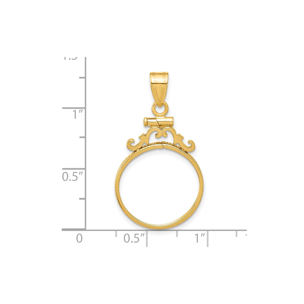 18 mm 14k Yellow Gold coin bezel for 17.8 mm Coin — size reference (ruler)
