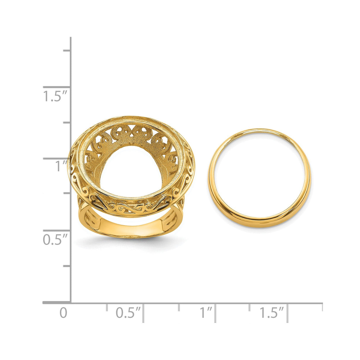 18 mm 14k Yellow Gold coin bezel for 17.8 mm Coin — size reference (ruler)