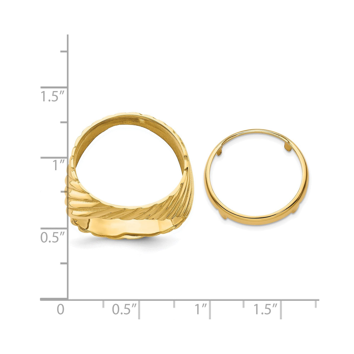 18 mm 14k Yellow Gold coin bezel for 17.8 mm Coin — size reference (ruler)