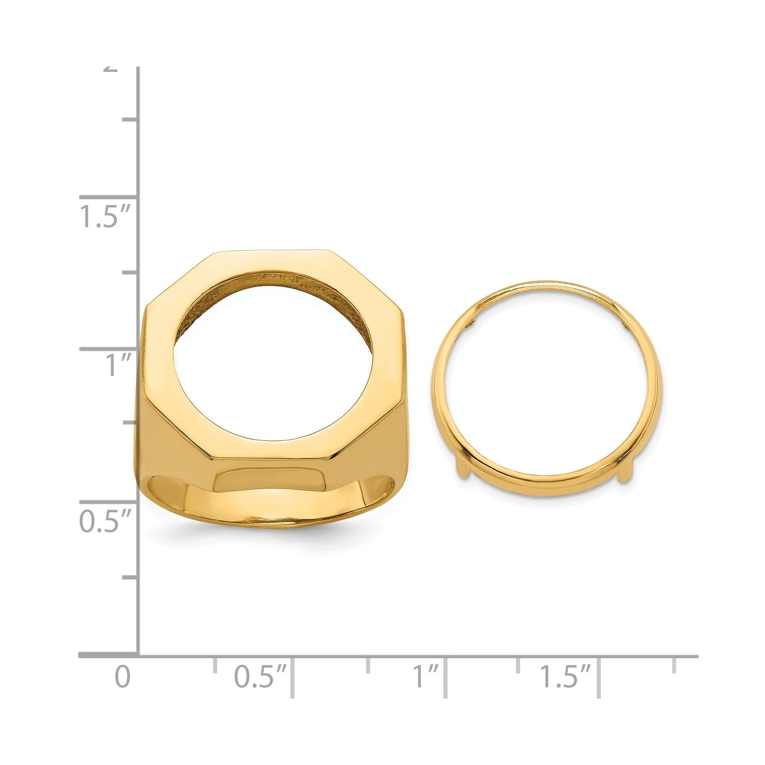 18 mm 14k Yellow Gold coin bezel for 17.8 mm Coin — size reference (ruler)