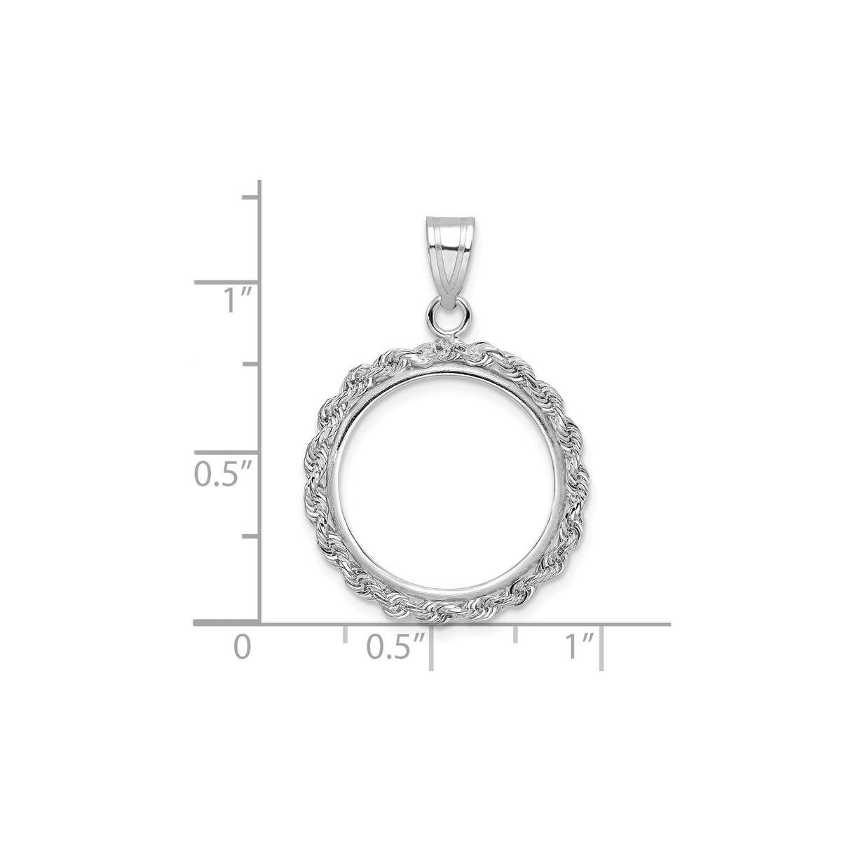 18 mm 14k White Gold coin bezel for 18 mm Coin — size reference (ruler)