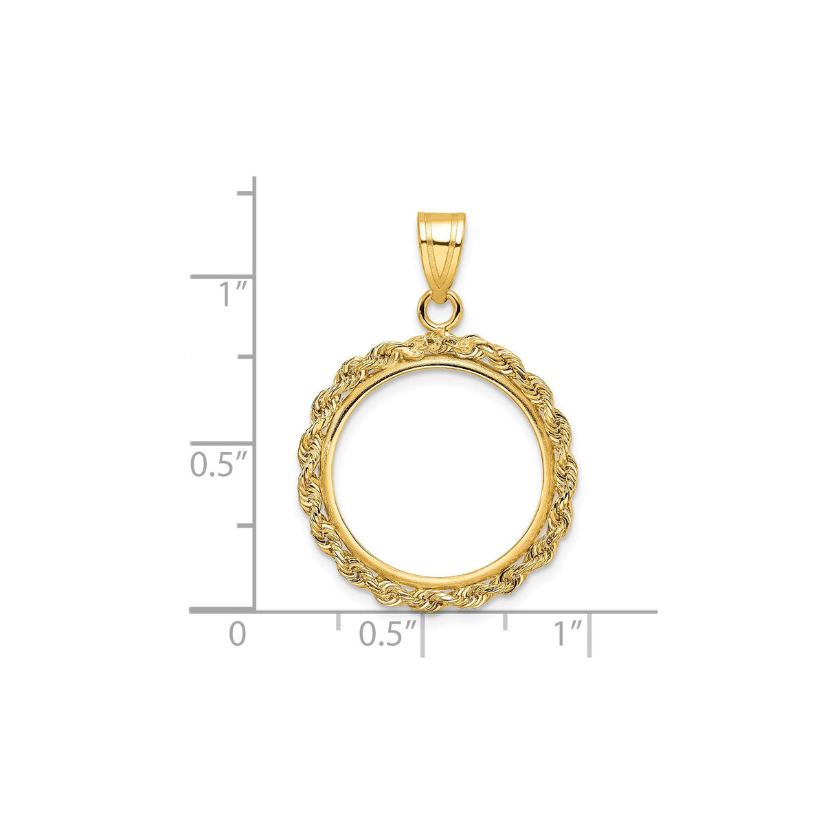 18 mm 14k Yellow Gold coin bezel for 18 mm Coin — size reference (ruler)