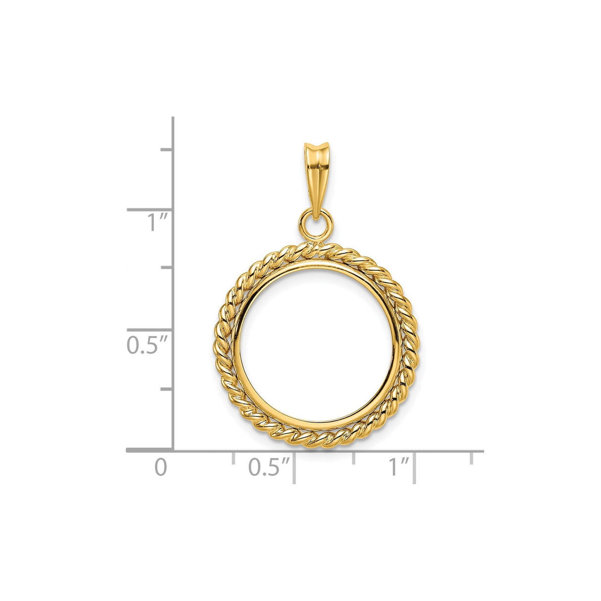 18 mm 14k Yellow Gold coin bezel for 18 mm Coin — size reference (ruler)