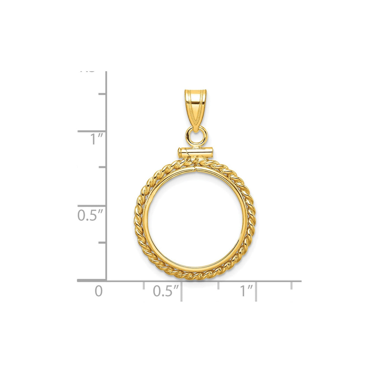 18 mm 14k Yellow Gold coin bezel for 18 mm Coin — size reference (ruler)
