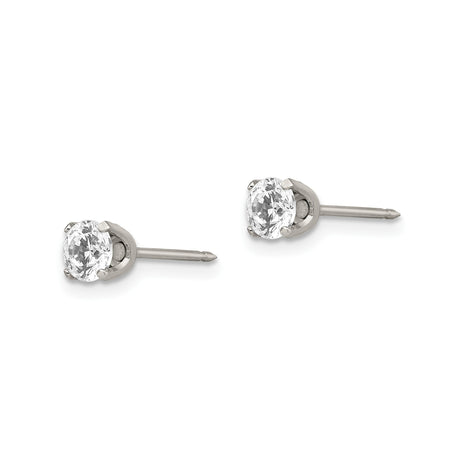 Stainless Steel Stud Earrings with Clear Cubic Zirconia, Classic 4-Prong Setting, Unisex Design