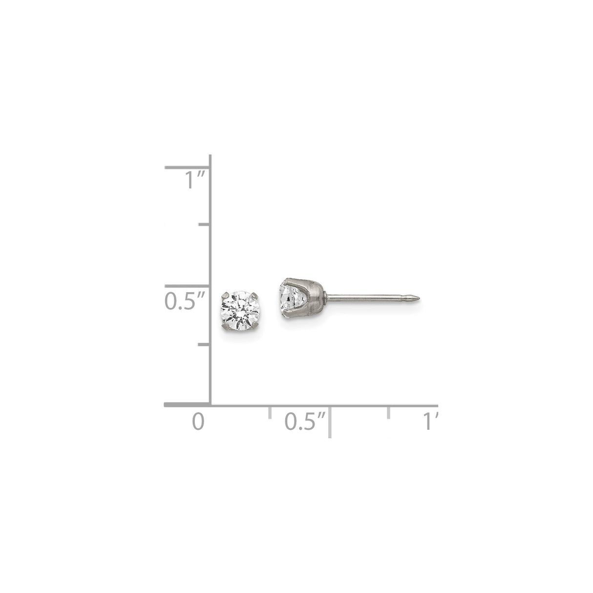 Stainless Steel Stud Earrings with Clear Cubic Zirconia, Classic 4-Prong Setting, Unisex Design