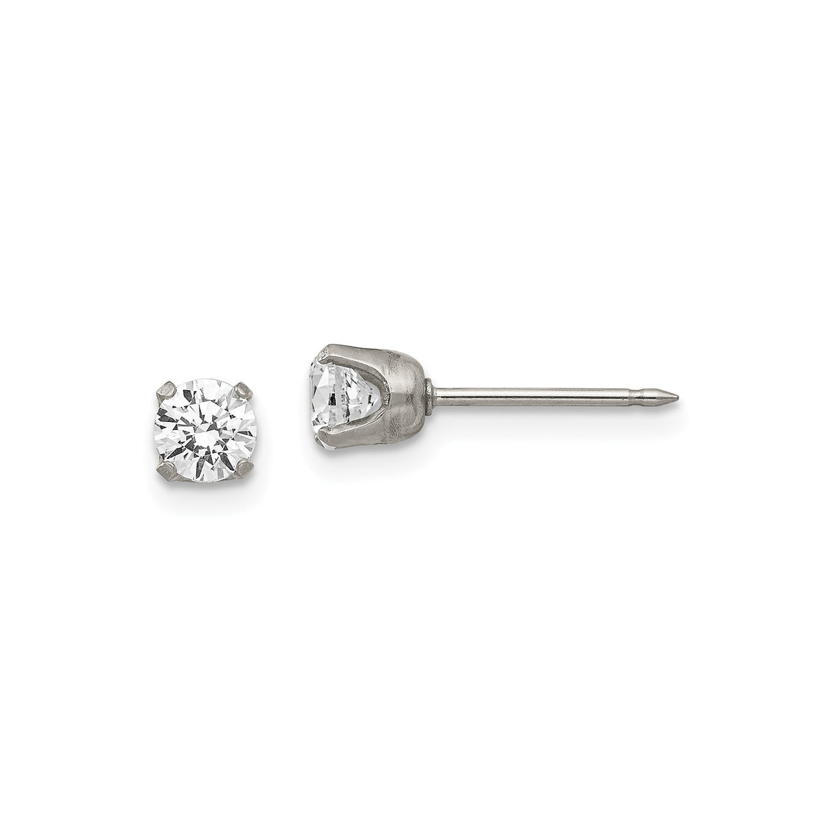 Stainless Steel Stud Earrings with Clear Cubic Zirconia, Classic 4-Prong Setting, Unisex Design