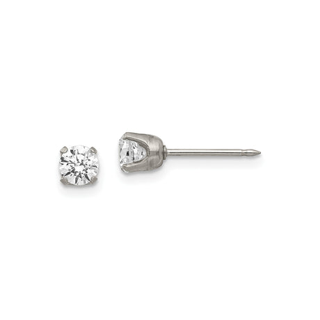Stainless Steel Stud Earrings with Clear Cubic Zirconia, Classic 4-Prong Setting, Unisex Design