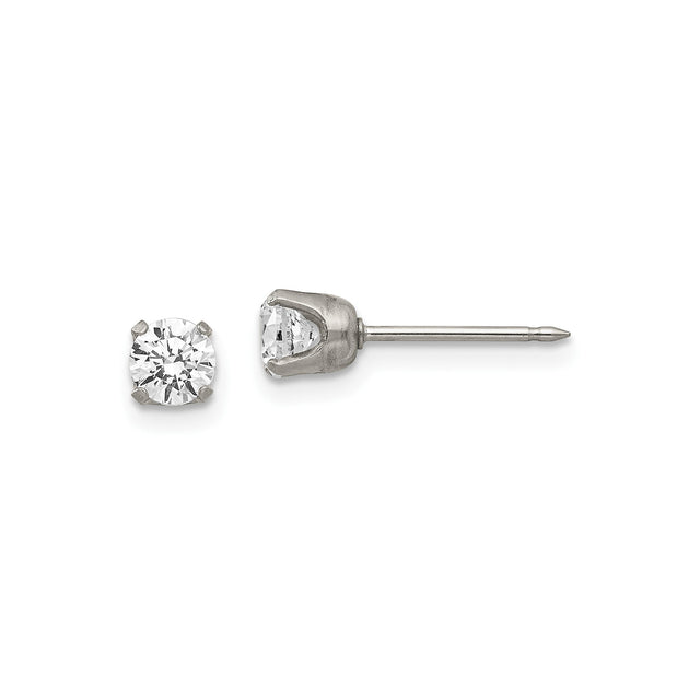 Stainless Steel Stud Earrings with Clear Cubic Zirconia, Classic 4-Prong Setting, Unisex Design