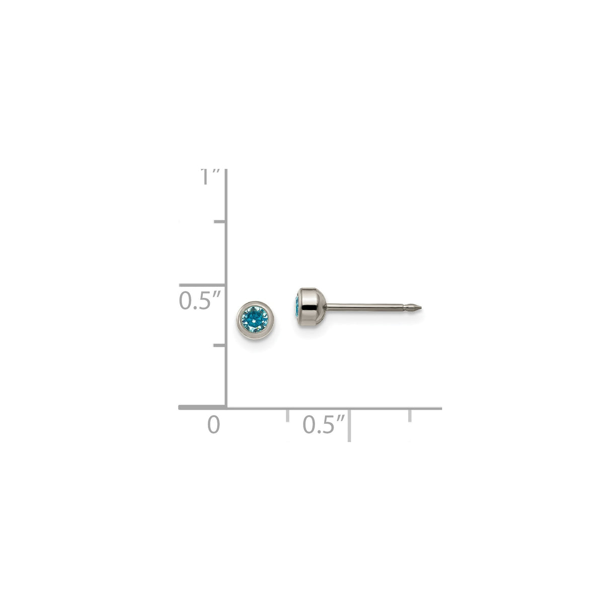 Titanium Stud Earring with Round Blue Gemstone, Bezel Set, Hypoallergenic Unisex Jewelry