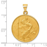 Satin Saint Christopher Figure Round Medal Charm Pendant in Real 18k Yellow Gold