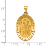 Solid Saint Christopher Protect Us Words Oval Medal Charm Pendant in Real 18k Yellow Gold