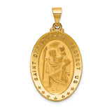 Solid Saint Christopher Protect Us Words Oval Medal Charm Pendant in Real 18k Yellow Gold