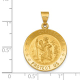 Solid Saint Christopher Protect Us Words Round Medal Charm Pendant in Real 18k Yellow Gold