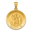 Solid Saint Christopher Protect Us Words Round Medal Charm Pendant in Real 18k Yellow Gold