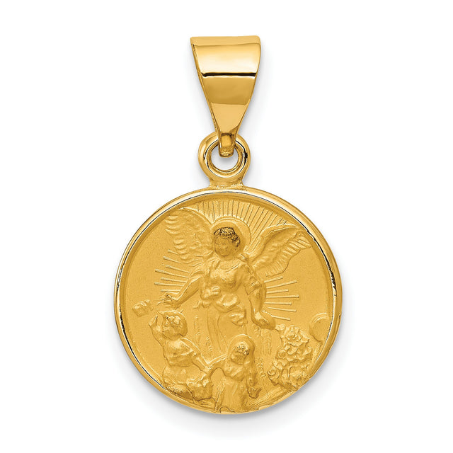 Guardian Angel Round Medal Charm Pendant in Real 18k Yellow Gold