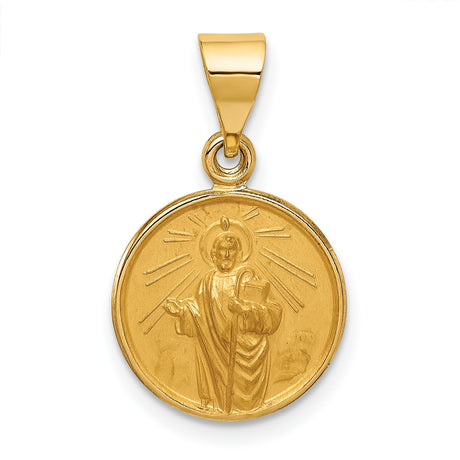 Saint Jude Thaddeus Figure Round Mini Medal Charm Pendant in Real 18k Yellow Gold