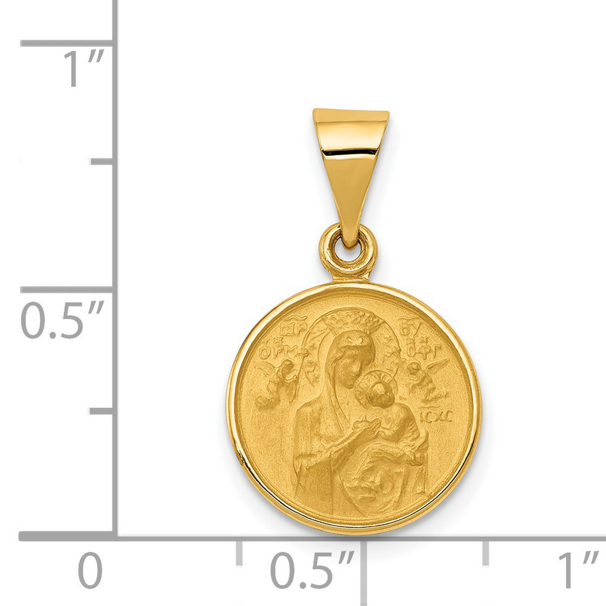 Our Lady of Perpetual Help Pray For Us Words Round Charm Pendant in Real 18k Yellow Gold