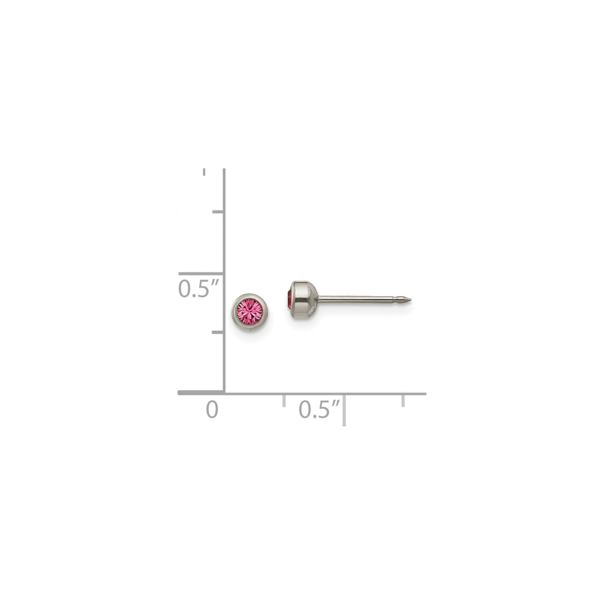 Titanium Stud Earrings with Pink Round-Cut Gemstone, Hypoallergenic Bezel Setting