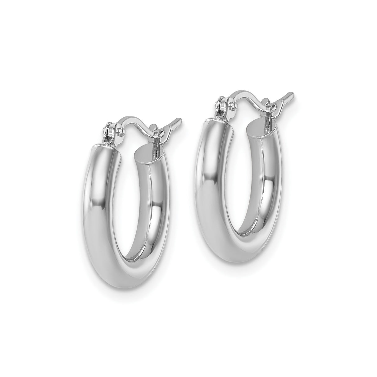 14k White Gold Hoop Earrings, Medium Round High Polish, Lightweight Minimalist Design