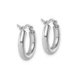14k White Gold Hoop Earrings, Medium Round High Polish, Lightweight Minimalist Design