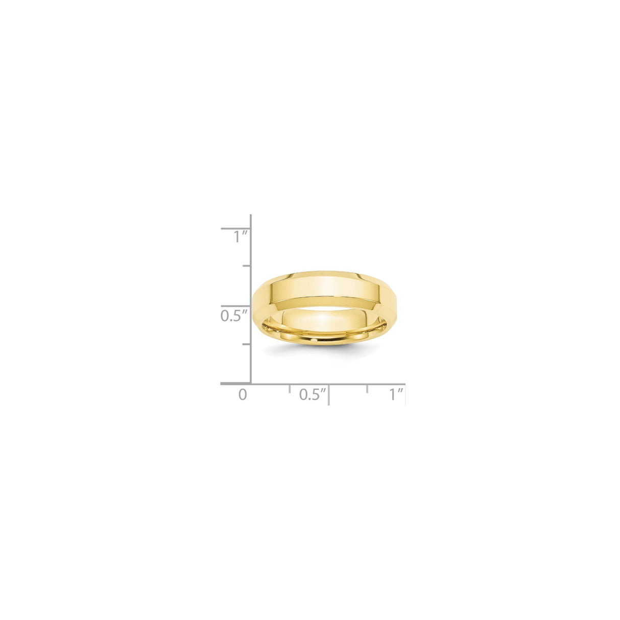 10k Yellow Gold Beveled Edge, Comfort Fit wedding band ring shown for scale
